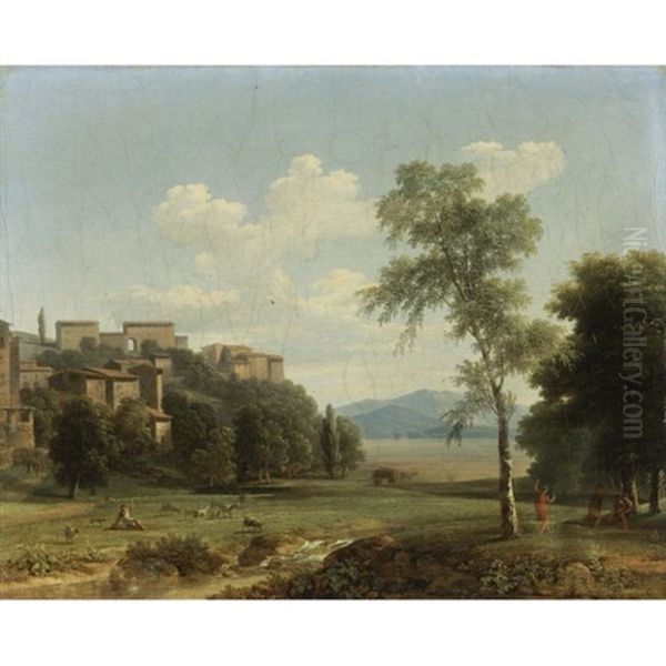 Italianate Landscape Oil Painting by Jean Victor Bertin