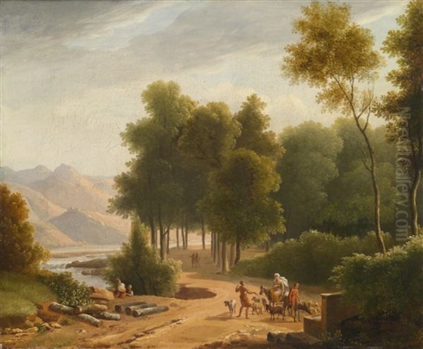 Sudliche Gebirgslandschaft Mit Hirtenstaffage Oil Painting by Jean Victor Bertin