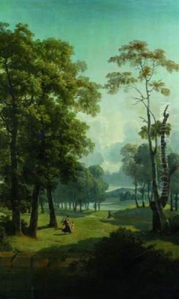 Jeune Mere Et Son Enfant Jouant Dans Un Parc Oil Painting by Jean Victor Bertin