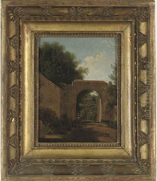 A French Arch, Thought To Be The Entrance To St. Cloud, Paris Oil Painting by Jean Victor Bertin