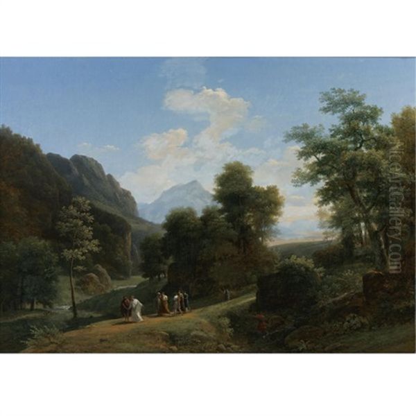 A Classical Landscape With Marius Fleeing Rome At The Approach Of Sylla Oil Painting by Jean Victor Bertin