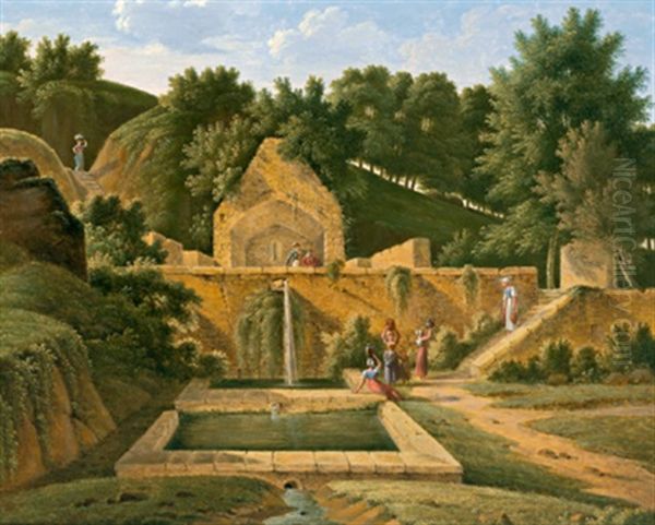 Landschaft Mit Brunnenarchitektur Oil Painting by Jean Victor Bertin