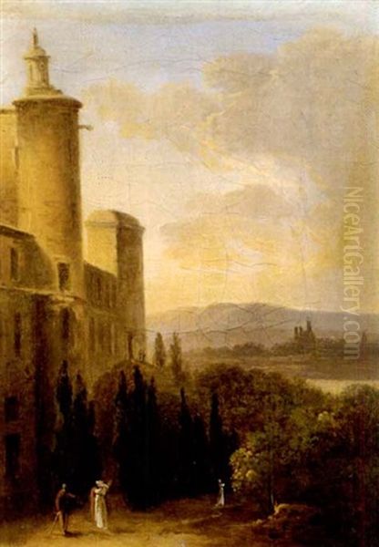 Sudliche Kastell Mit Figurenstaffage Oil Painting by Jean Victor Bertin