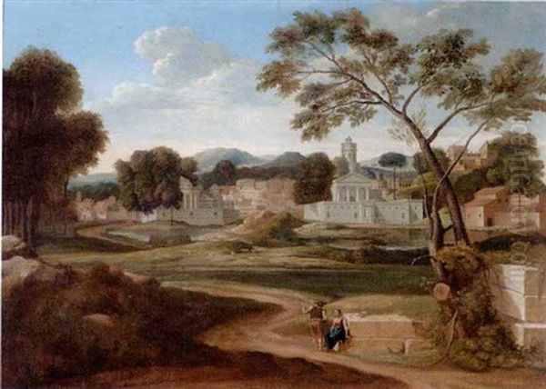 A Neo-classical Landscape With Figures In The Foreground Oil Painting by Jean Victor Bertin