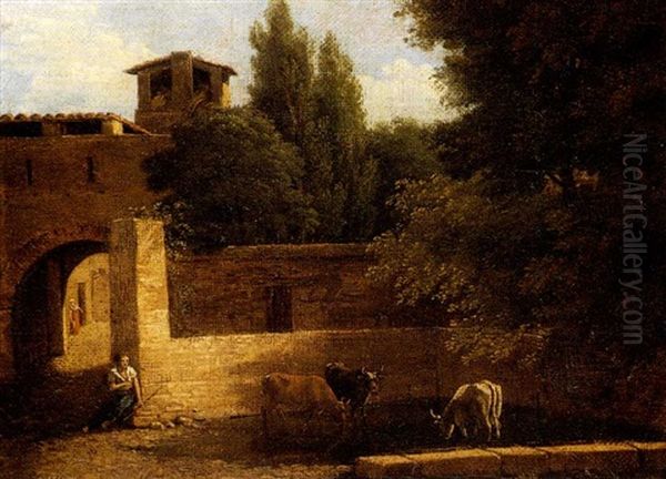 Berger A L'entree D'une Ferme Oil Painting by Jean Victor Bertin