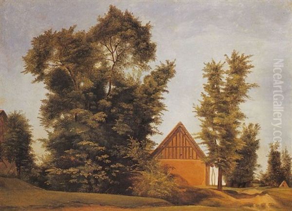 Paysage Avec Etude D'arbres Et Chaumiere by Jean Victor Bertin