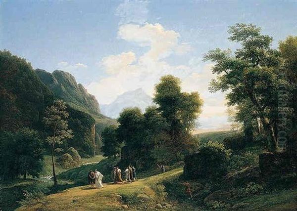 A Classical Landscape With Marius Fleeing Rome At The Approach Of Sylla by Jean Victor Bertin