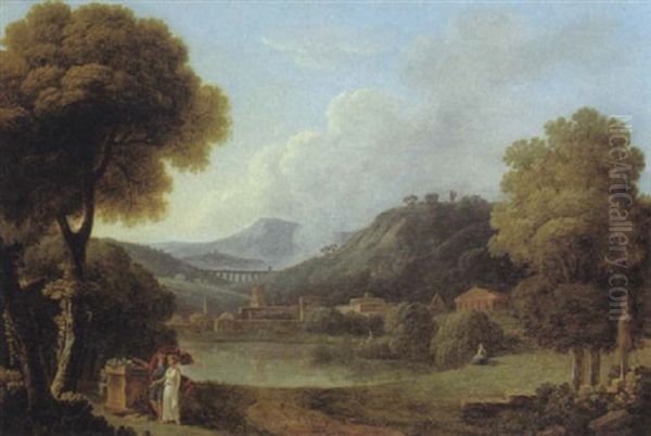 Paysage A L'aqueduc Romain Oil Painting by Jean Victor Bertin