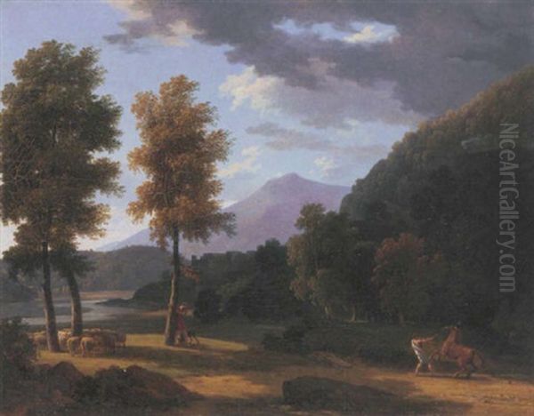 Un Paysage Antique Avec Des Personnages Oil Painting by Jean Victor Bertin