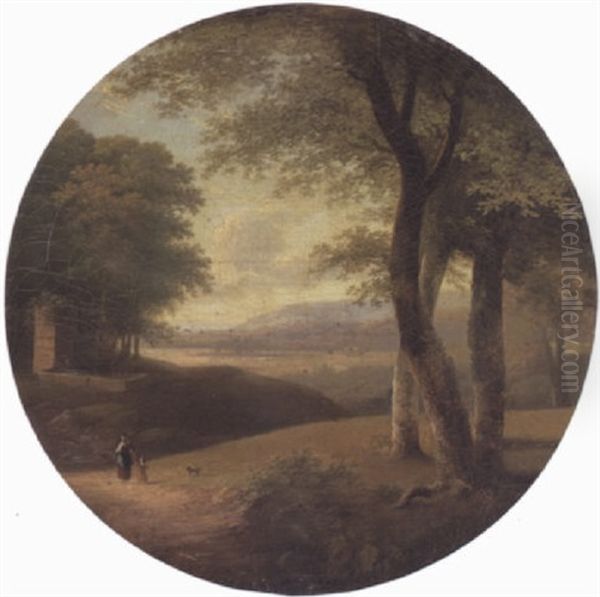 A Classical Landscape With Figures On A Path Oil Painting by Jean Victor Bertin