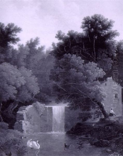 Un Dessinateur D'une Cascade Oil Painting by Jean Victor Bertin