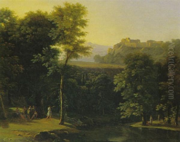 Arkadische Landschaft Mit Figurengruppe Oil Painting by Jean Victor Bertin