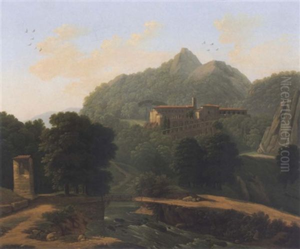 The Monastery Of San Benedetto Near Subiaco In Latium Oil Painting by Jean Victor Bertin