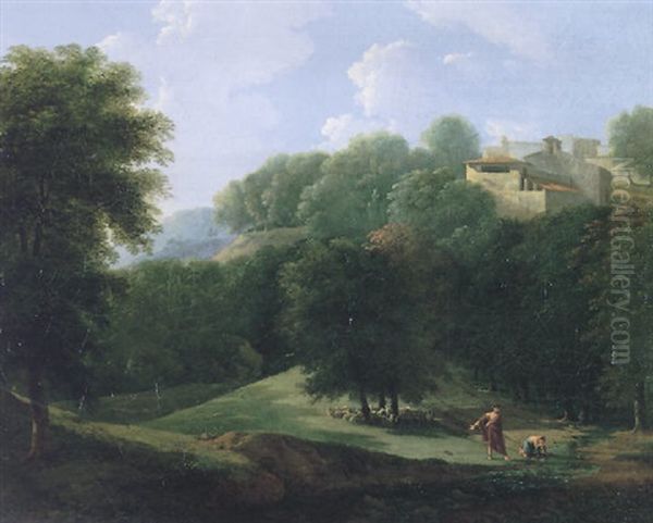 Classical Landscape With Diogenes Throwing Away His Cup Oil Painting by Jean Victor Bertin