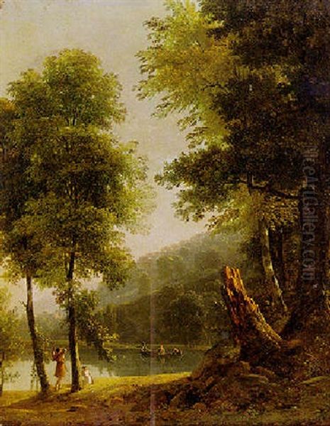 Landscape With Classical Figures By The Shore Of A Lake Oil Painting by Jean Victor Bertin