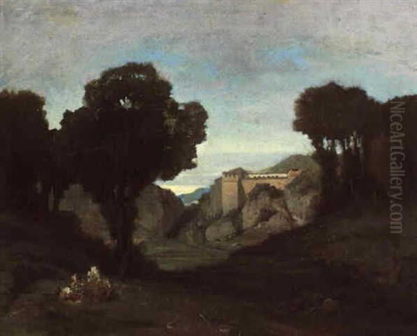 Romantisk Landskab Oil Painting by Jean Victor Bertin