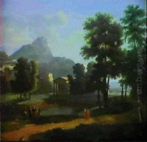 Paysage Au Temple Antique Oil Painting by Jean Victor Bertin