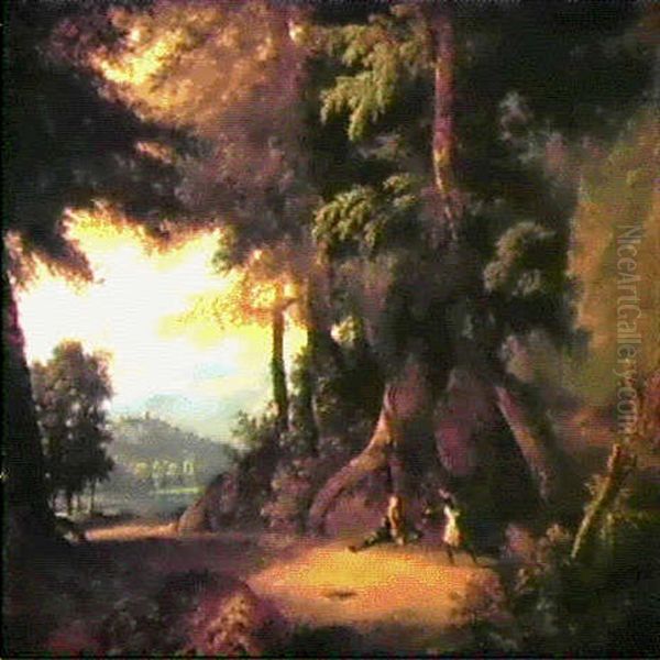 Clorinde Et Tancrede Dans La Foret Oil Painting by Jean Victor Bertin