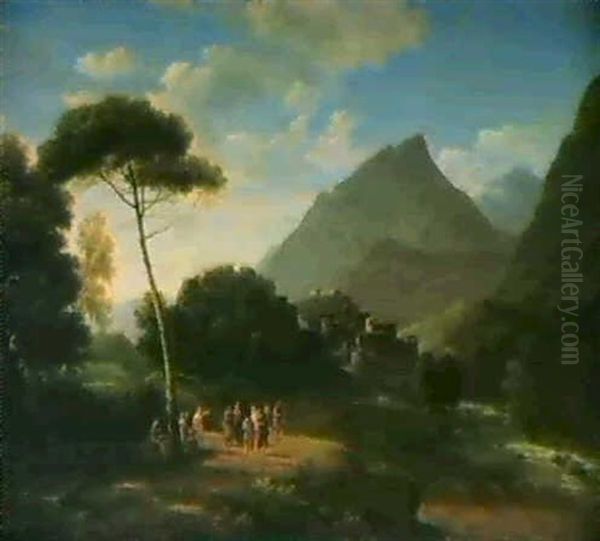 Personnages A L'antique Dans Un Paysage Des Monts Sabins Oil Painting by Jean Victor Bertin