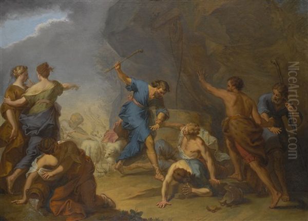 Moses Defending The Daughters Of Jethro Oil Painting by Nicolas Bertin