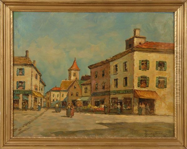 European Street Scene Oil Painting by Dennis Ainsley