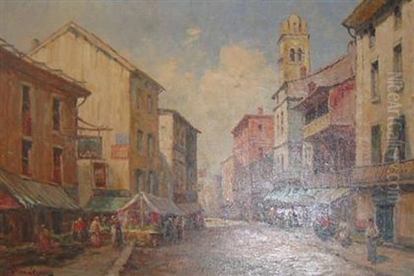 Continental Market Scene Oil Painting by Dennis Ainsley