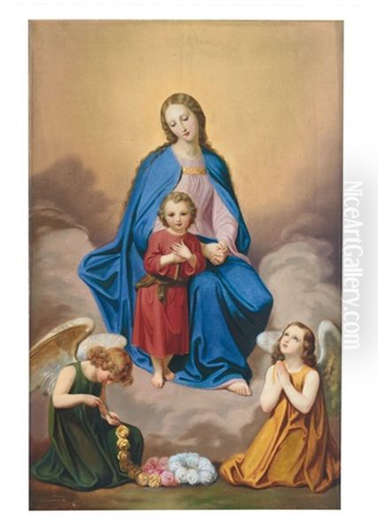 Madonna Mit Kind Und Adorierenden Engeln (altar Piece) Oil Painting by Franz Jacob Bertle