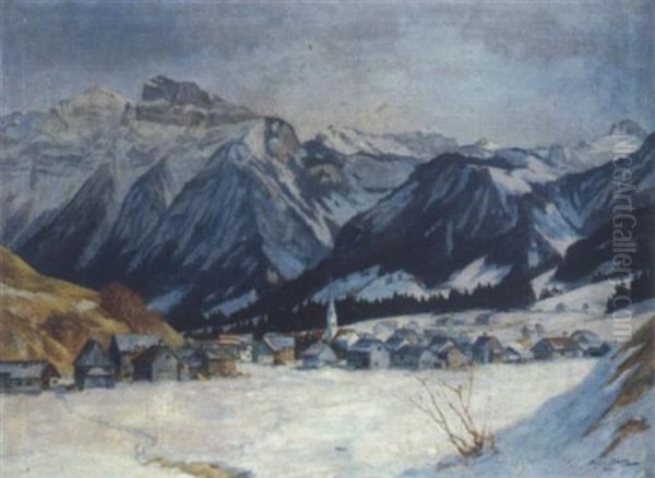 Dorf Im Winter Oil Painting by Hans Bertle