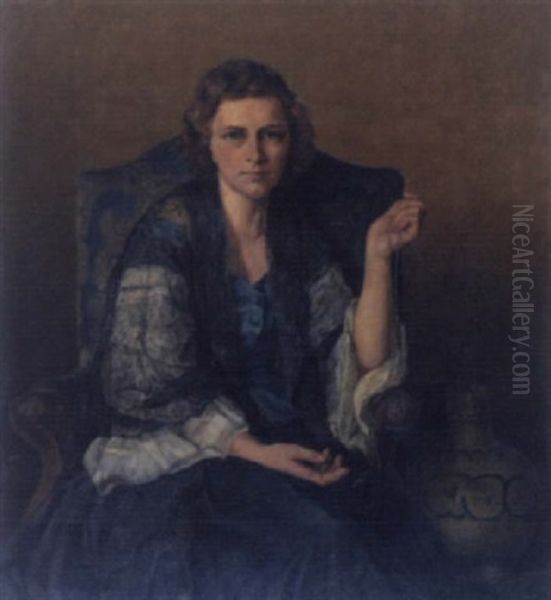 Portrait Einer Jungen Frau Mit Schwarzem Spitzentuch Oil Painting by Hans Bertle