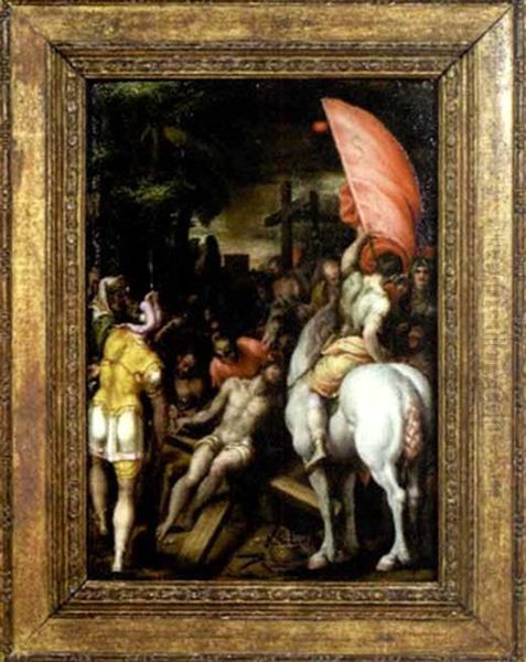 The Raising Of The Cross Oil Painting by Jacopo Bertoia