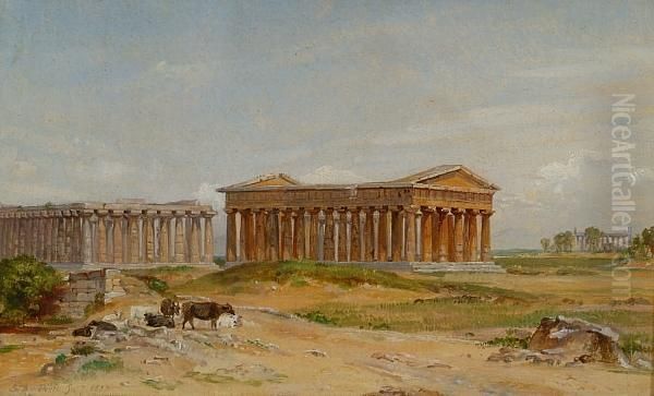 The Ruins At Paestum Oil Painting by Samuel James Ainsley