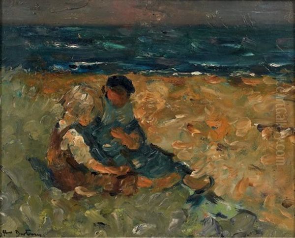 Mere Et Enfant Assis En Bord De Mer Oil Painting by Abel Bertram