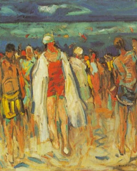 Buntes Treiben Am Strand Oil Painting by Abel Bertram