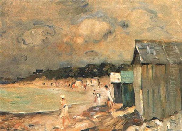 Scene De Plage En Normandie Oil Painting by Abel Bertram