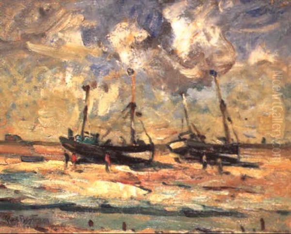 Bateau En Bretagne A Maree Basse Oil Painting by Abel Bertram