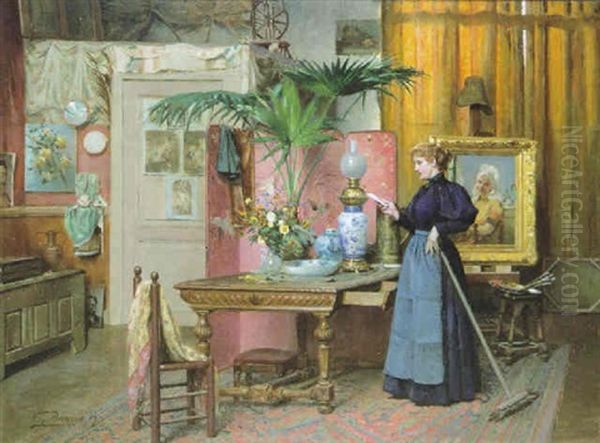 Dans L'atelier Du Peintre Oil Painting by Eugene Bertrand