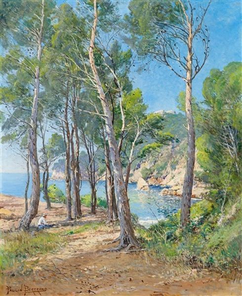 A Wooded Coastal Scene In Southern France Oil Painting by Paulin Andre Bertrand