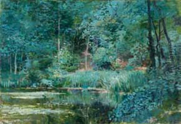 Etang Dans La Foret Oil Painting by Paulin Andre Bertrand