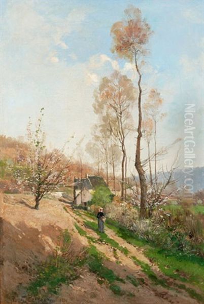 Feldweg Mit Bauerin Oil Painting by Paulin Andre Bertrand