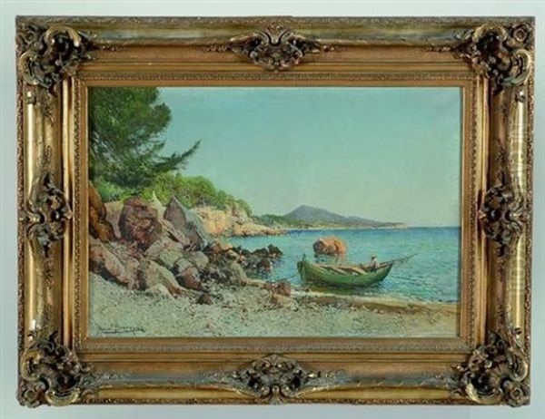 Pecheur Dans Une Calanque Oil Painting by Paulin Andre Bertrand