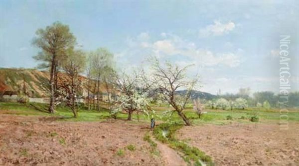 Promenade Under The Apple Blossoms Oil Painting by Paulin Andre Bertrand