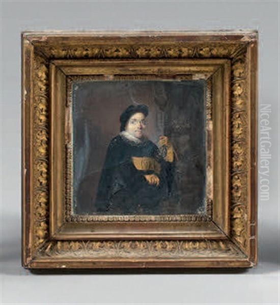 Portrait D'un Homme En Noir Tenant Une Epee Oil Painting by Vincent Bertrand