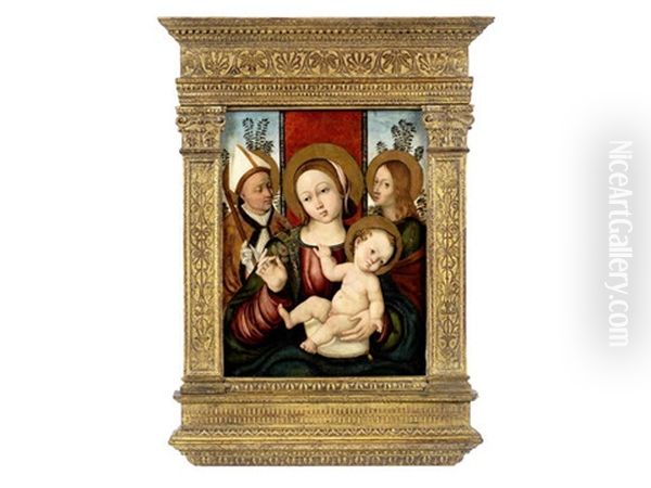 The Madonna And Child With Saint John The Evangelist And A Bishop Saint Oil Painting by Giovanni Battista Bertucci