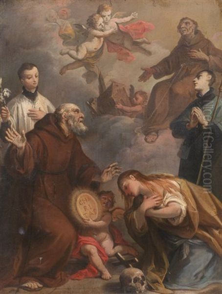 Presentazione Di Sant'antonio, Con San Luigi Gonzaga, La Maddalena, San Bernardino E Giovanni Nepomuceno Oil Painting by NIcola Bertuzzi