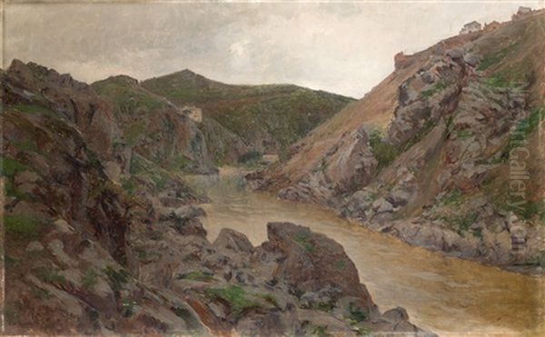 El Rio Tajo A Su Paso Por Toledo Oil Painting by Aureliano De Beruete