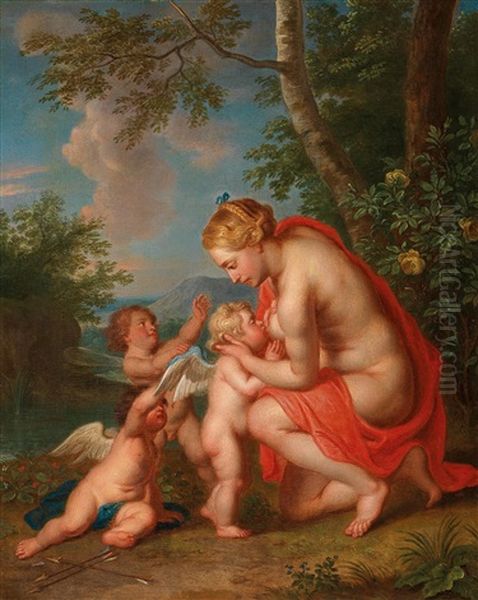 Venus Nursing Cupid Oil Painting by Balthasar Beschey