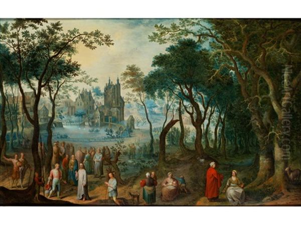 Baumlandschaft Mit Architektur Im Hintergrund Sowie Biblische Szenerie Oil Painting by Balthasar Beschey