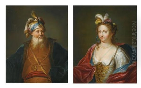 A Turbaned Man In Oriental Dress; A Lady In Oriental Dress (pair) Oil Painting by Balthasar Beschey