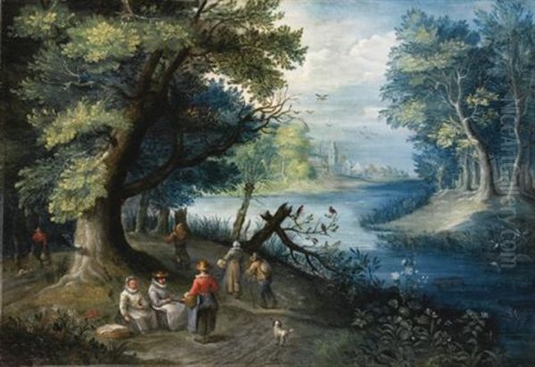 A River Landscape With Figures by Balthasar Beschey