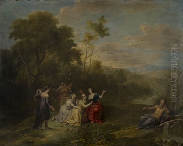 Paesaggio Fluviale Con Scena Mitologica (euridice Morsa Dal Serpente?)(river Landscape With Mythological Scene (eurydice Bitten By A Snake?)) Oil Painting by Balthasar Beschey